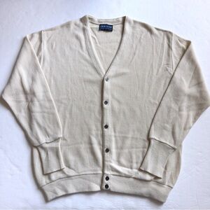 Vintage Jantzen Classics Cardigan Sweater Mens XXL Cream Grandpa Knit V Neck USA